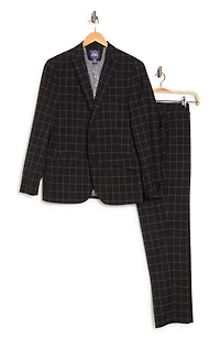 Black Windowpane Plaid Two Button Peak Lapel Suit