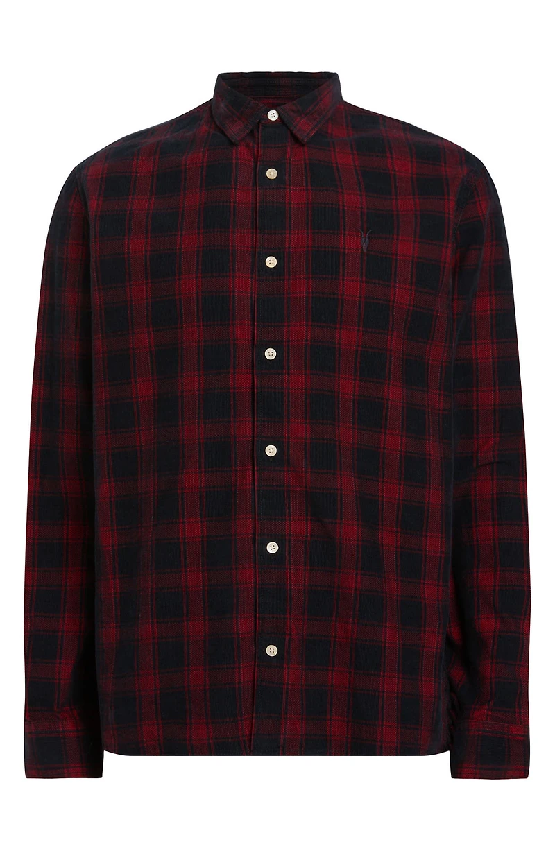 Manray Plaid Cotton Corduroy Button-Up Shirt