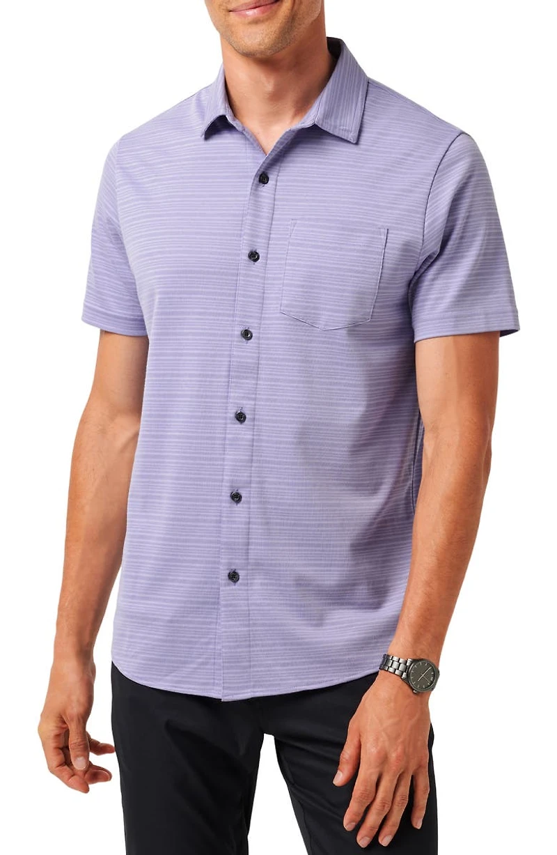 Tip to the City Short Sleeve Cotton Blend Button-Up Shirt