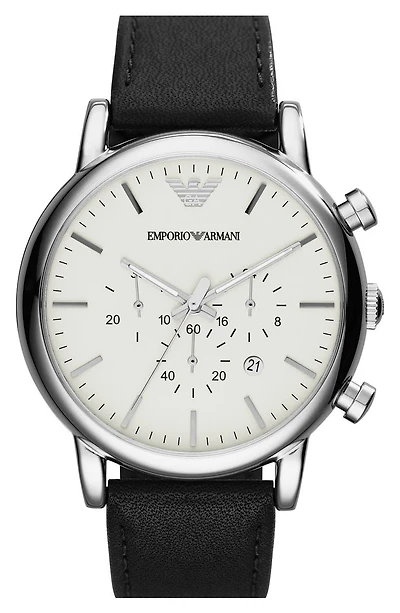 Chronograph Leather Strap Watch, 46mm