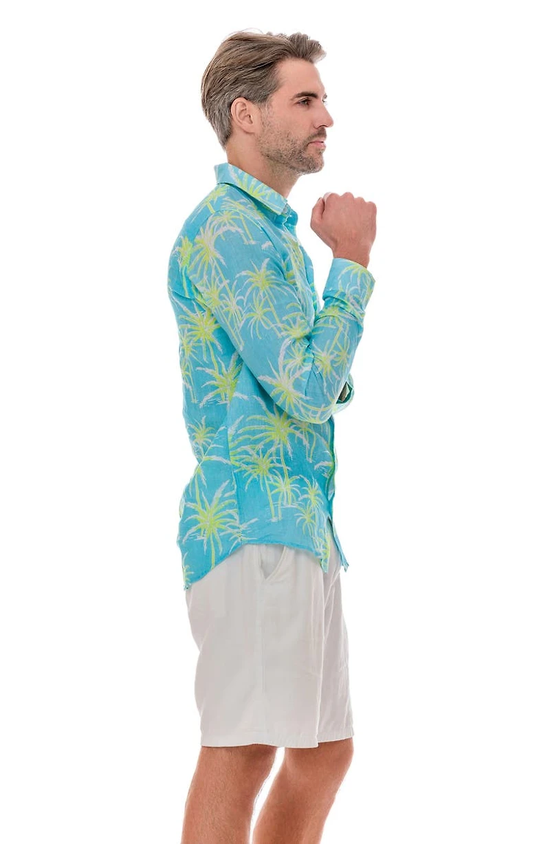 Palm Linen Button-Up Shirt