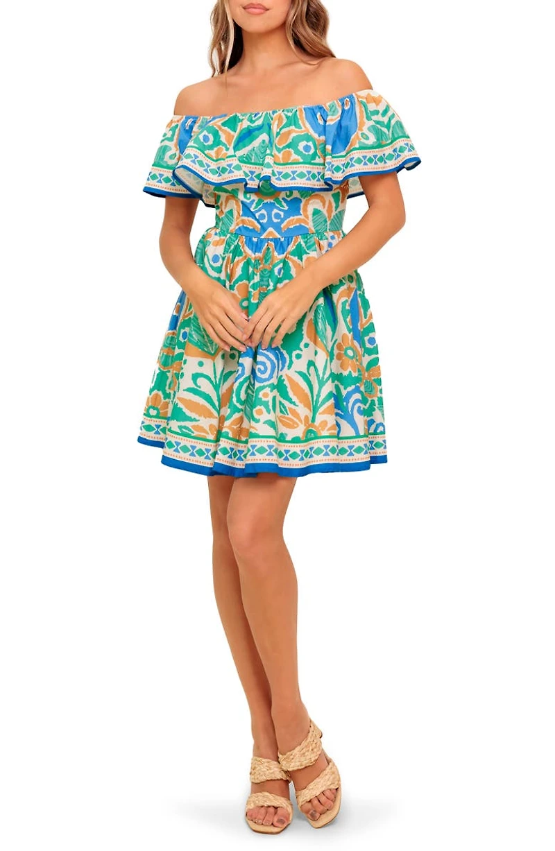 Off-the-Shoulder Print Mini Dress