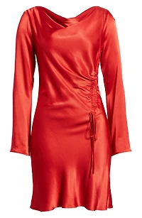 Alessandra Long Sleeve Ruched Satin Dress