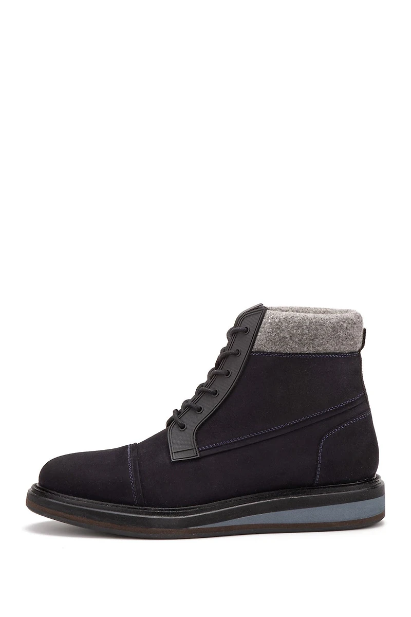 Stone Faux Fur Trim Leather Boot