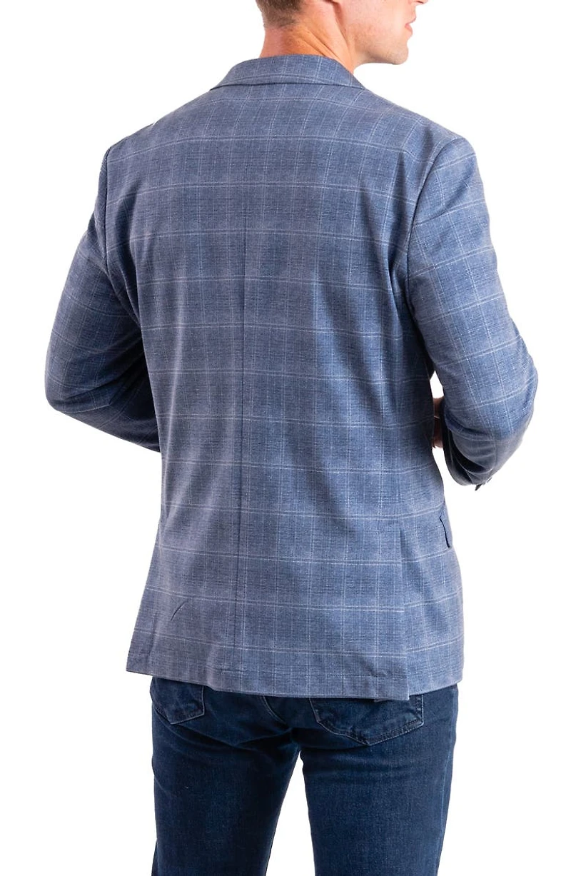 Blue Plaid Knit Sport Coat
