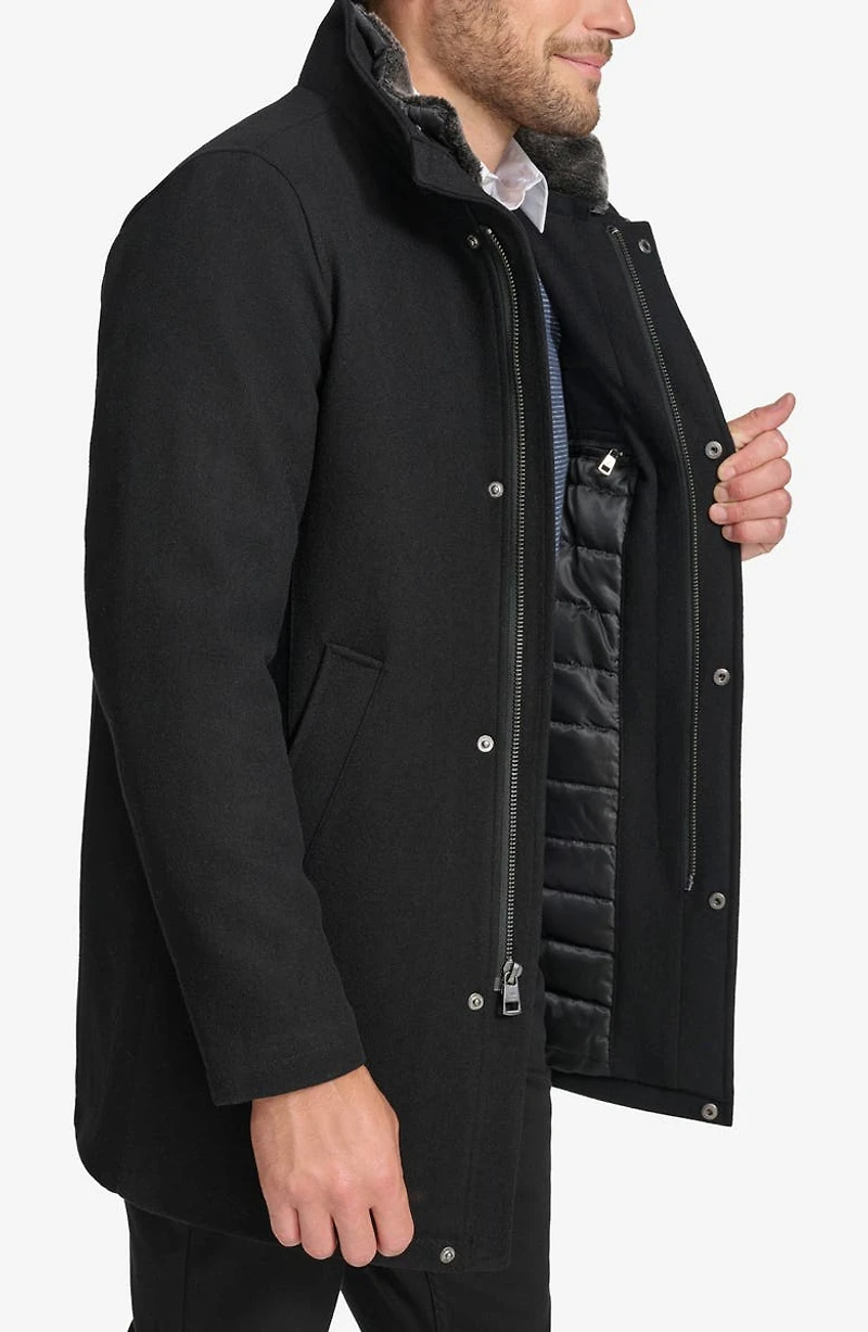 Walking Wool Blend Coat with Faux Fur Trim