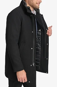 Walking Wool Blend Coat with Faux Fur Trim