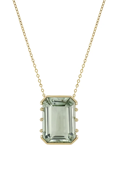 14K Gold Color Green Amethyst Pendant Necklace