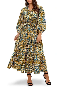 Long Sleeve Tiered Cotton Poplin Maxi Dress