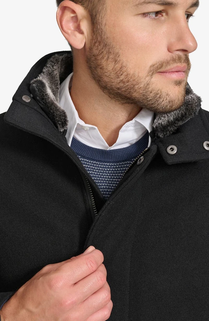 Walking Wool Blend Coat with Faux Fur Trim