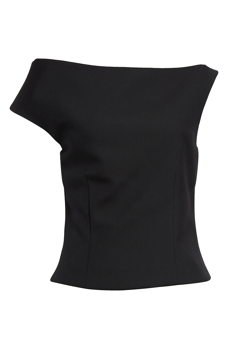 Sculptural Asymmetric One-Shoulder Wool Blend Top