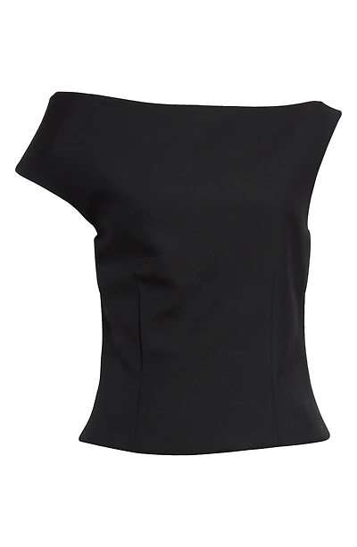 Sculptural Asymmetric One-Shoulder Wool Blend Top