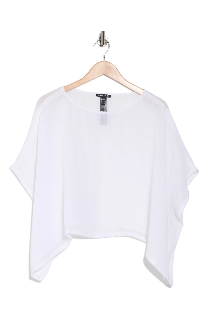 Bateau Neck Short Sleeve Organic Linen Crop Top