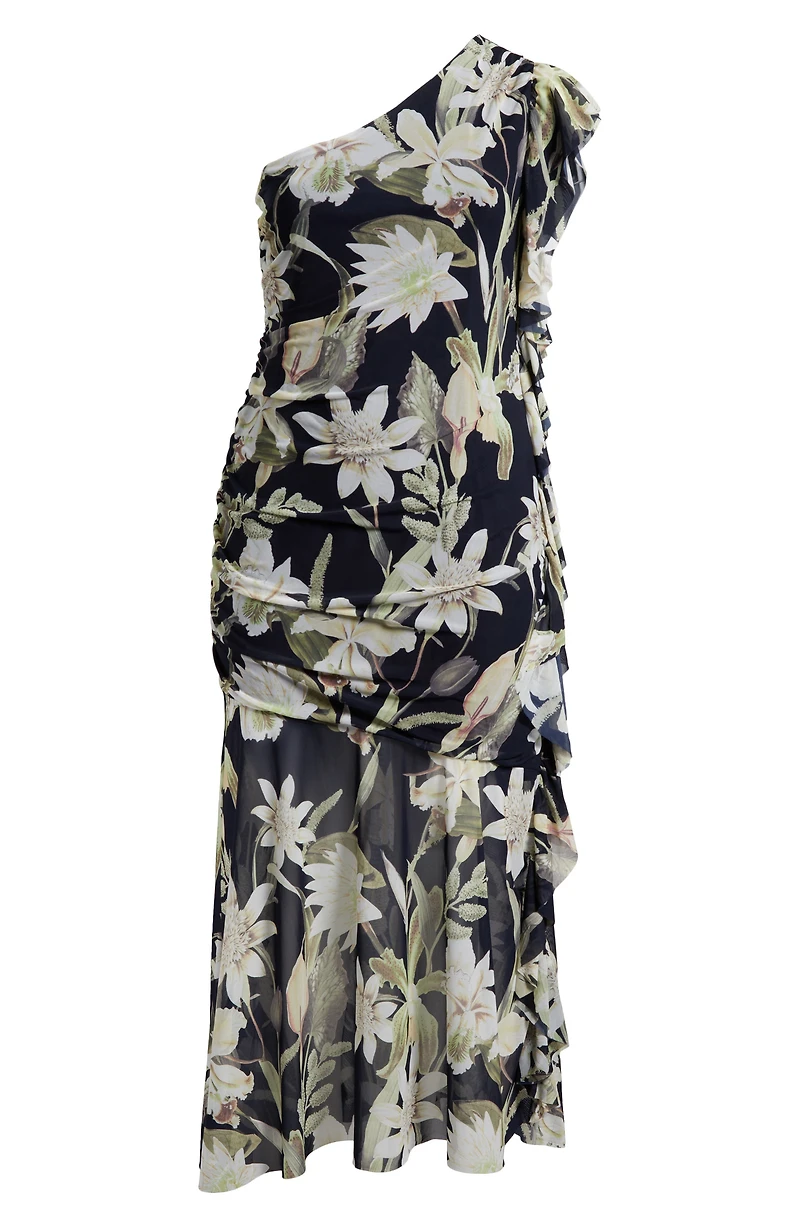 Drape Ruffle One-Shoulder Maxi Dress