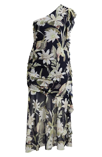 Drape Ruffle One-Shoulder Maxi Dress