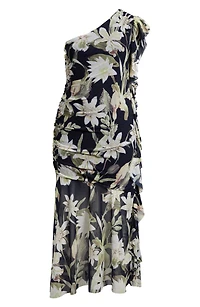 Drape Ruffle One-Shoulder Maxi Dress