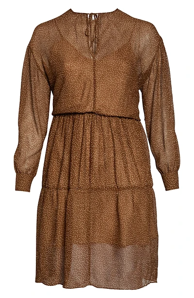 Starry Dot Shirred Long Sleeve Dress