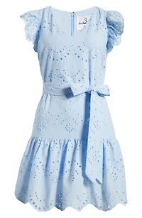 Paisley Eyelet Tie Belt A-Line Minidress