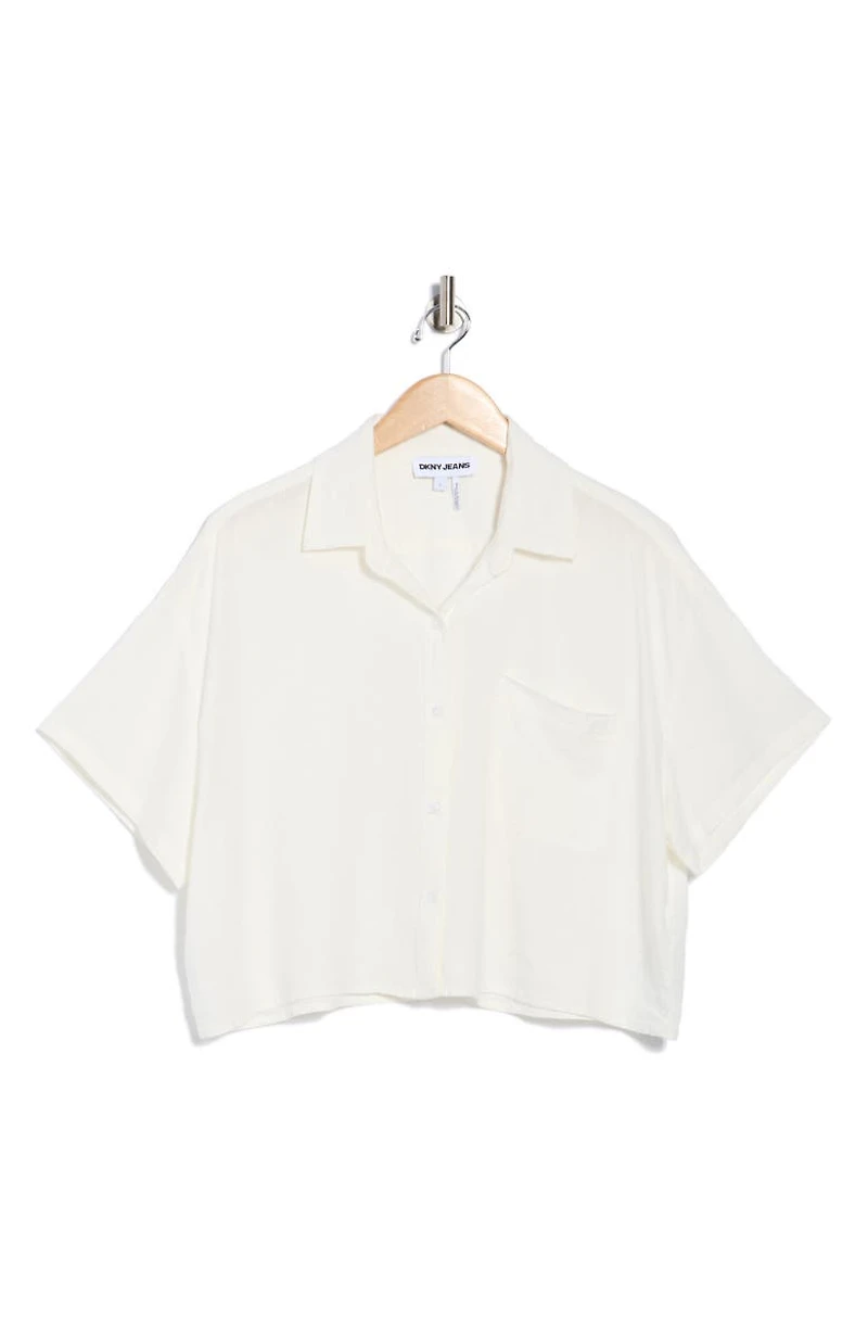 Oversize Linen Blend Crop Button-Up Shirt