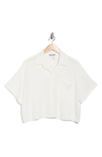 Oversize Linen Blend Crop Button-Up Shirt