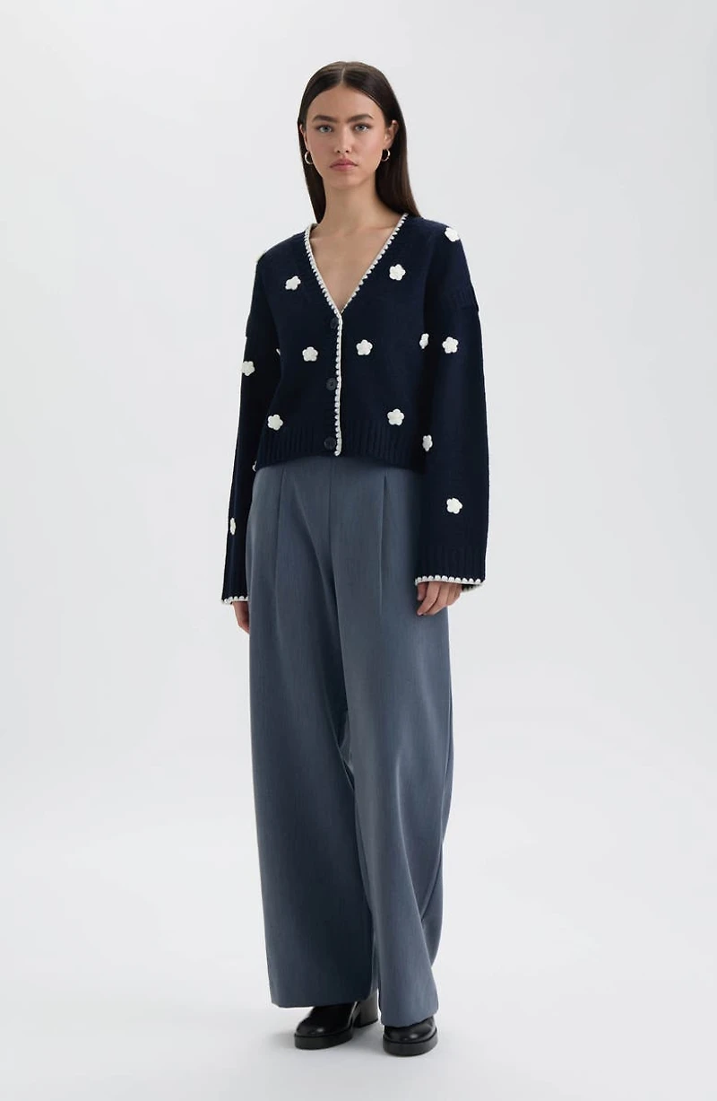 Crochet Flower V-Neck Cardigan