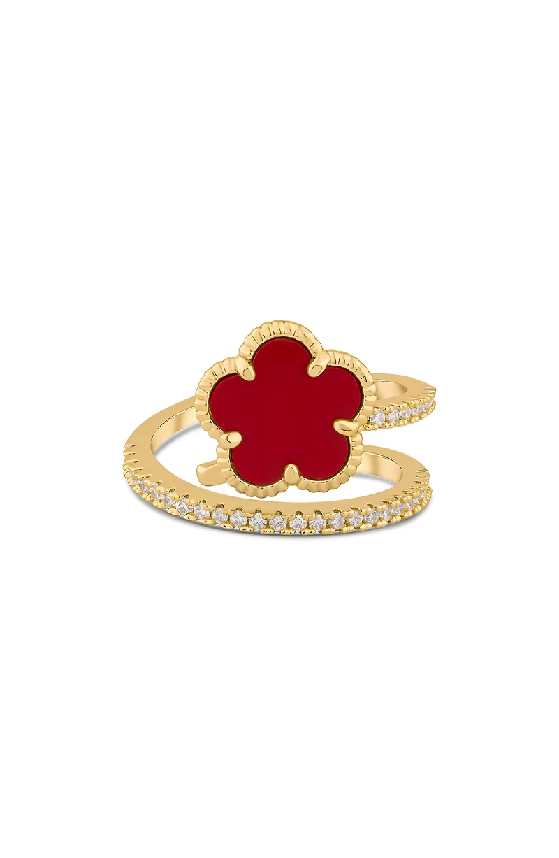 Stone Clover & Cubic Zirconia Wrap Ring