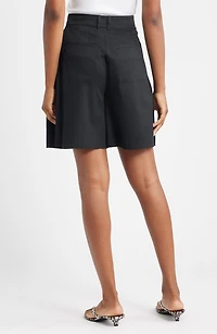 Pleated High Waist A-Line Twill Shorts