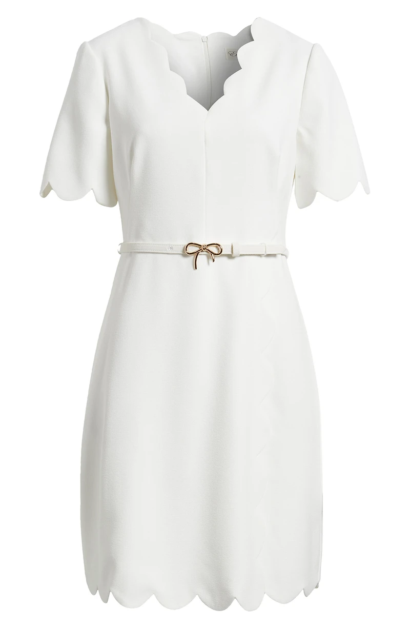 Scalloped Short Sleeve A-Line Dress