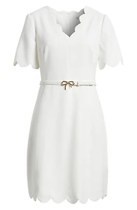 Scalloped Short Sleeve A-Line Dress