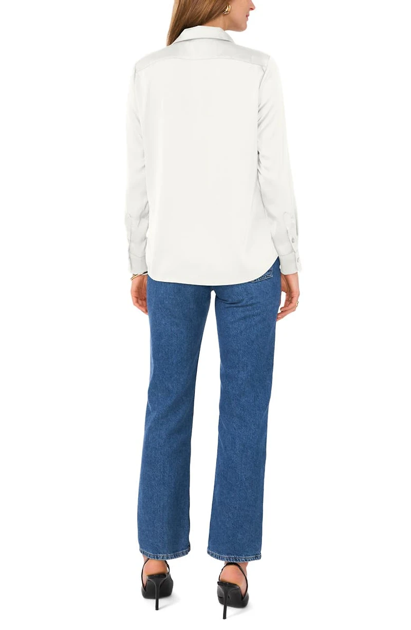 Satin Long Sleeve Button-Up Shirt