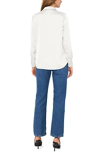 Satin Long Sleeve Button-Up Shirt