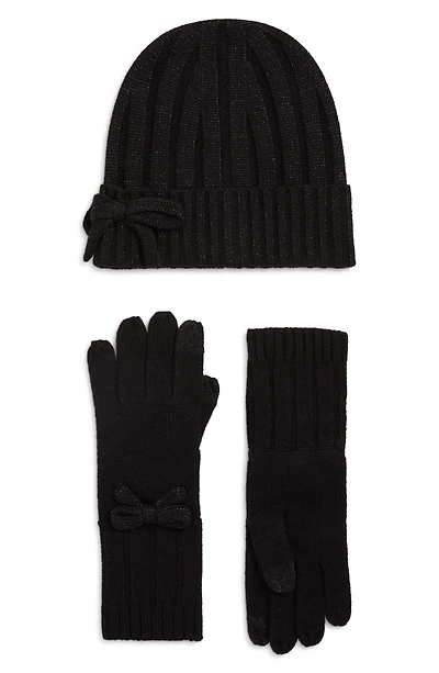 metallic knit beanie & gloves box set