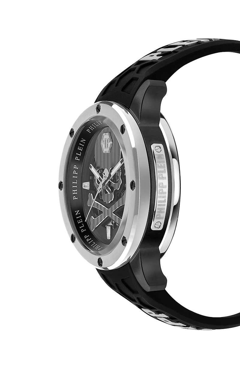 Rich Skeleton Silicone Strap Watch, 46mm