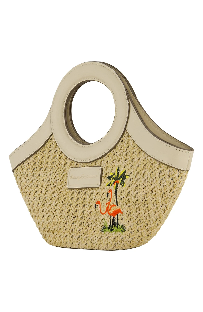 Mini Flamingo Embroidered Woven Tote Bag