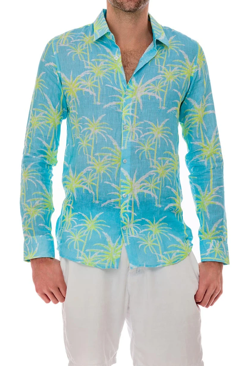 Palm Linen Button-Up Shirt