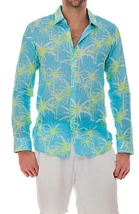 Palm Linen Button-Up Shirt