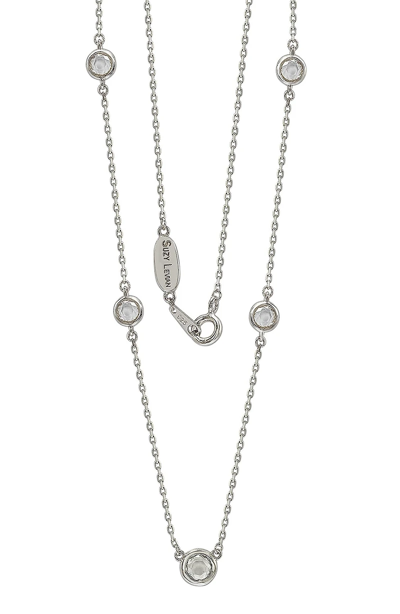 Sterling Silver White Topaz 5-Stone Station Necklace