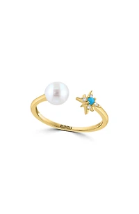 Diamond, Turquoise & Freshwater Pearl Split Shank Ring