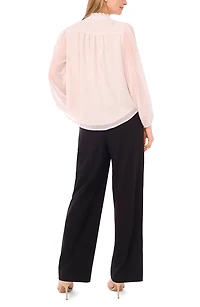 Ruffle V-Neck Button-Up Shirt