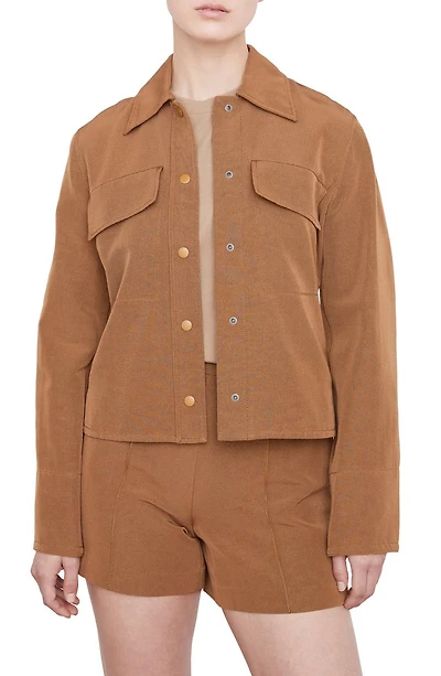 Textured Cotton Blend Shirt Jacket