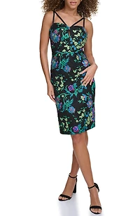 Floral Embroidered Mesh Sheath Dress