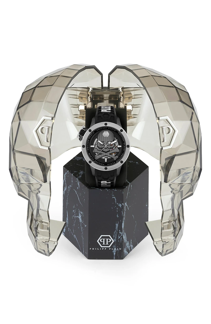 Rich Skeleton Silicone Strap Watch, 46mm