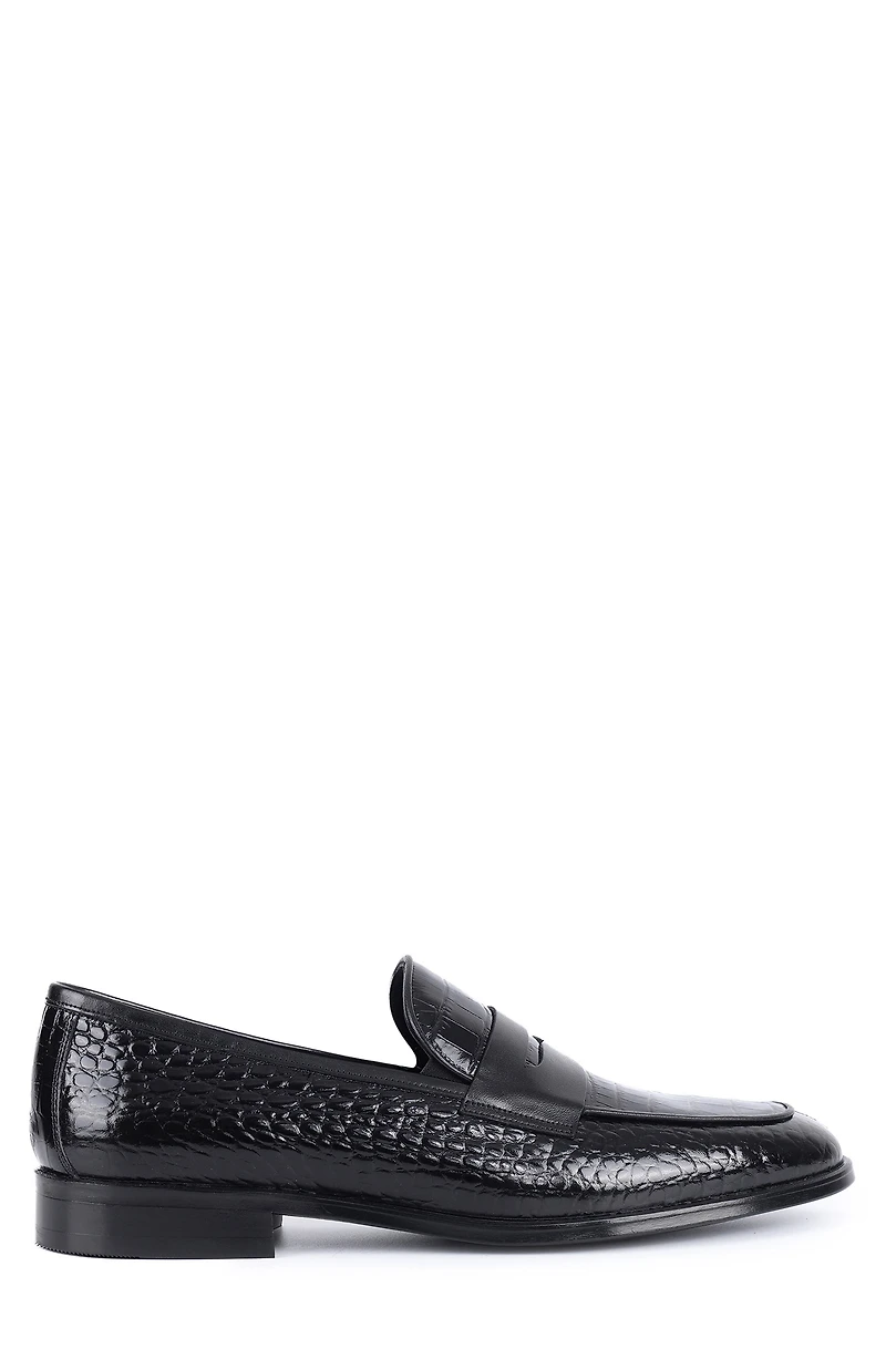 Carmine Croc Embossed Penny Loafer