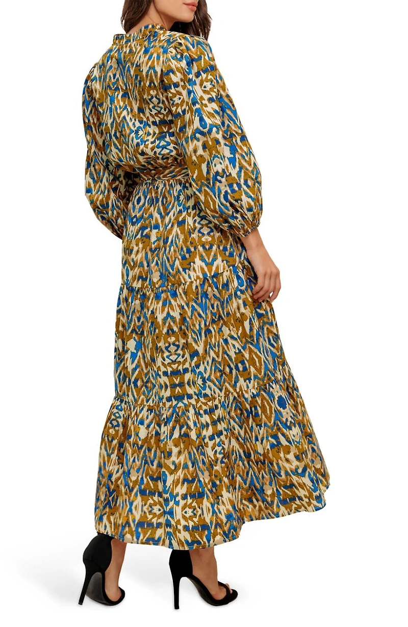 Long Sleeve Tiered Cotton Poplin Maxi Dress