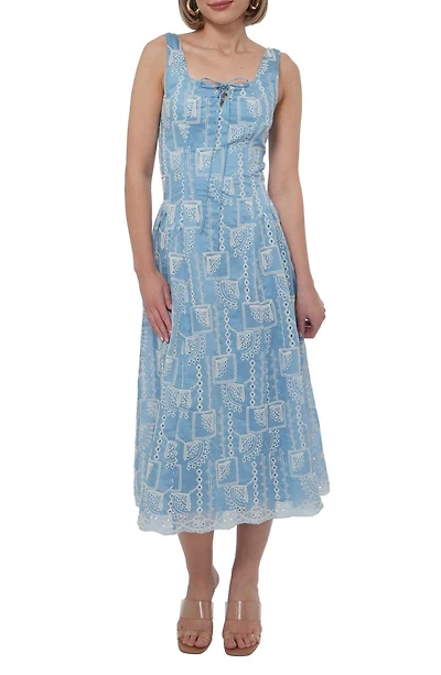 Embroidered Tie Front Midi Dress