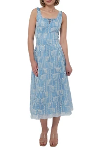 Embroidered Tie Front Midi Dress