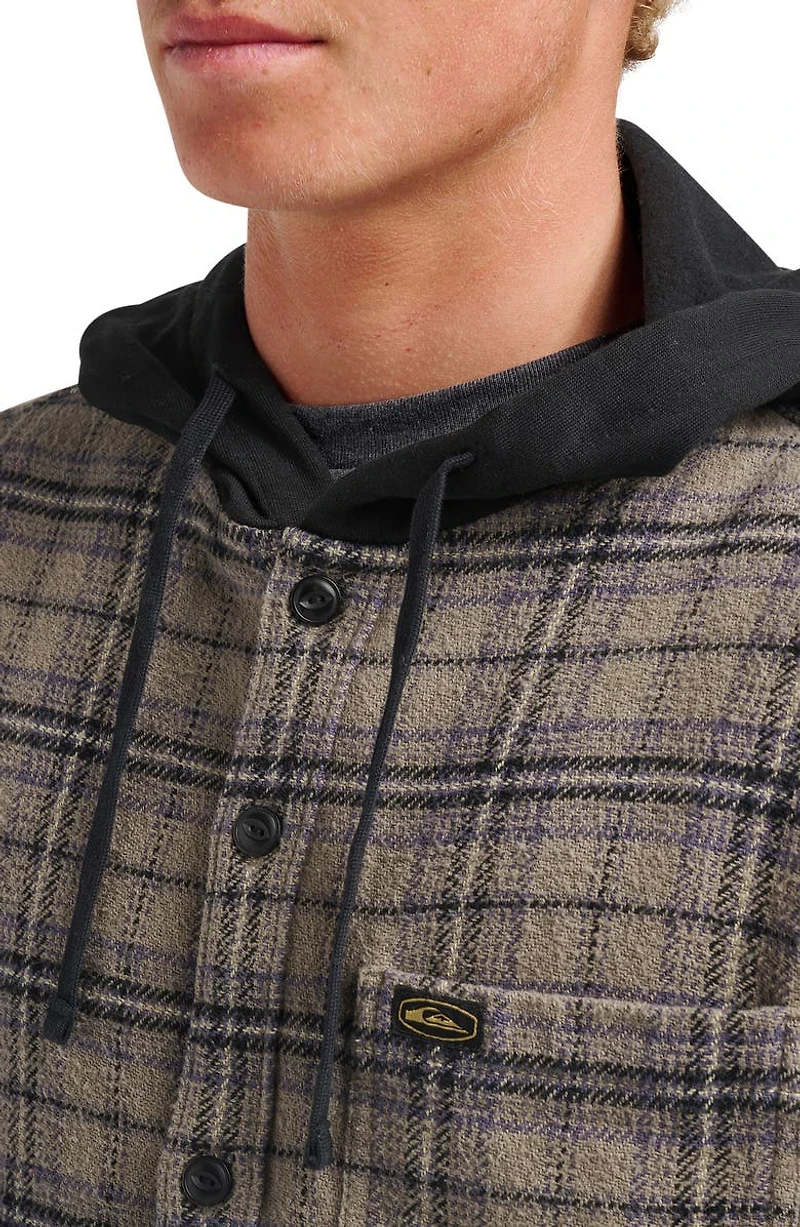 Sandbar Hooded Plaid Cotton Flannel Button-Up Shirt