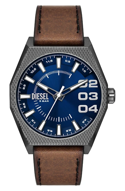 Scraper Leather Strap Watch, 43mm