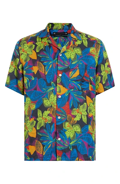 Goldfarb Floral Convertible Collar Camp Shirt