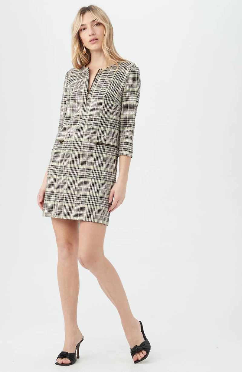 Venda Plaid Three-Quarter Sleeve Shift Dress